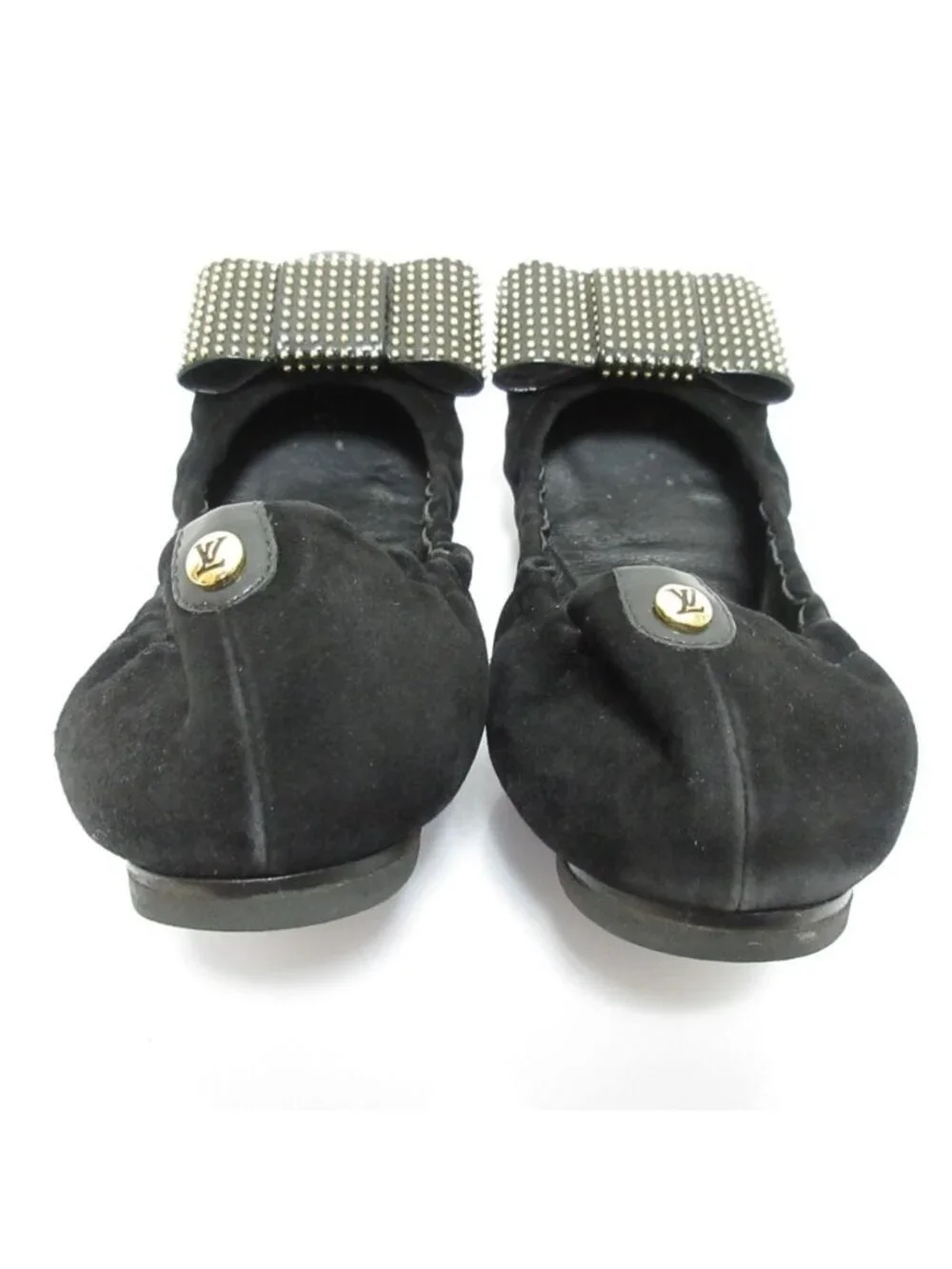 Louis Vuitton Ribbon Motif Suede Leather Ballet Shoes Flat Pumps Black